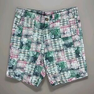 Charleston Threads Patchwork Madras Plaid Shorts Men 34 Flat Front
